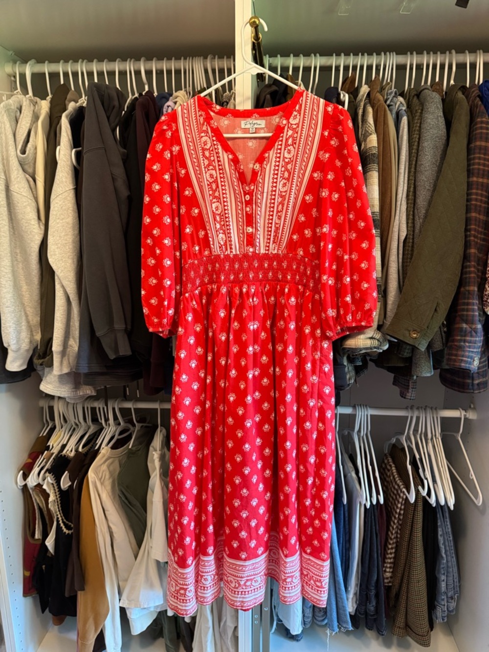 Polagram Red Dress with White Floral Motif